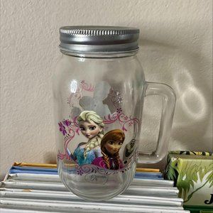 DISNEY FROZEN ELSA & ANNA MASON JAR WITH HANDLE AND LID
